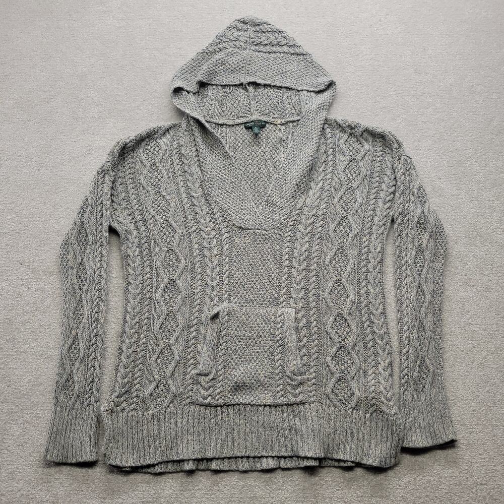 Lauren Ralph Lauren Jeans Co Womens XL Cable Knit Hooded Sweater 100% Cotton